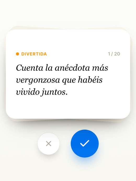 Carta de pregunta real: Divertida, con botones descartar y añadir